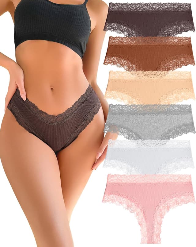 Thumbnail 6 de FINETOO Damen Brazilian-Slip Unterhosen aus Baumwolle mit Spitze – Mehrpack (6)