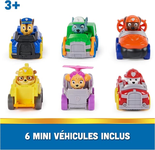 Detalle de Coffret Cadeau Paw Patrol Pat Patrouille – 6 Racers Pup Squad (voitures + chiots) à collectionner