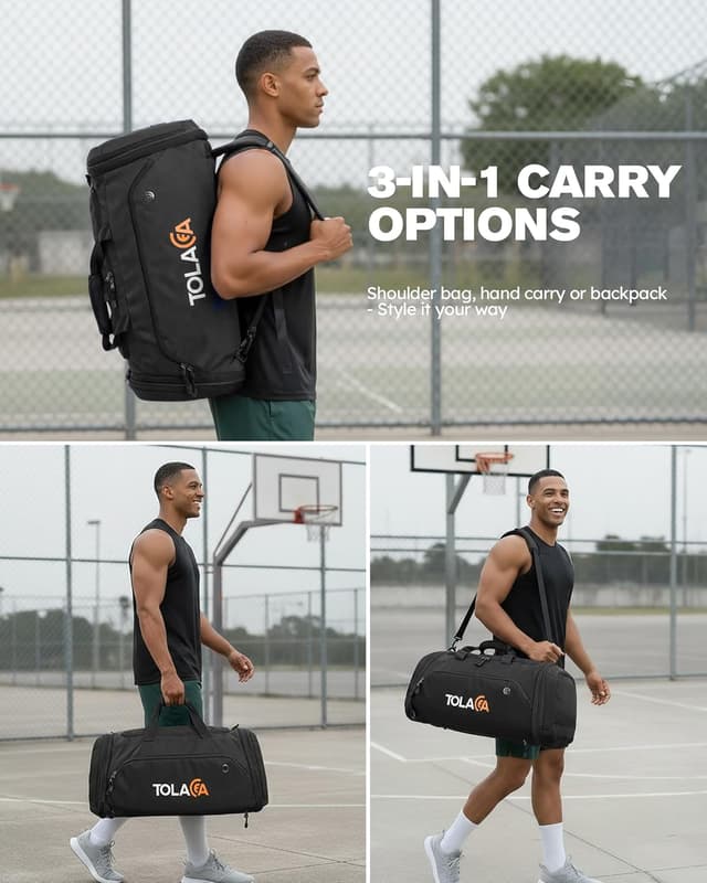 Detalle 2 de Tolaccea Sporttasche 56–70L (erweiterbar) mit Schuhfach & Nassfach – als Rucksack tragbar