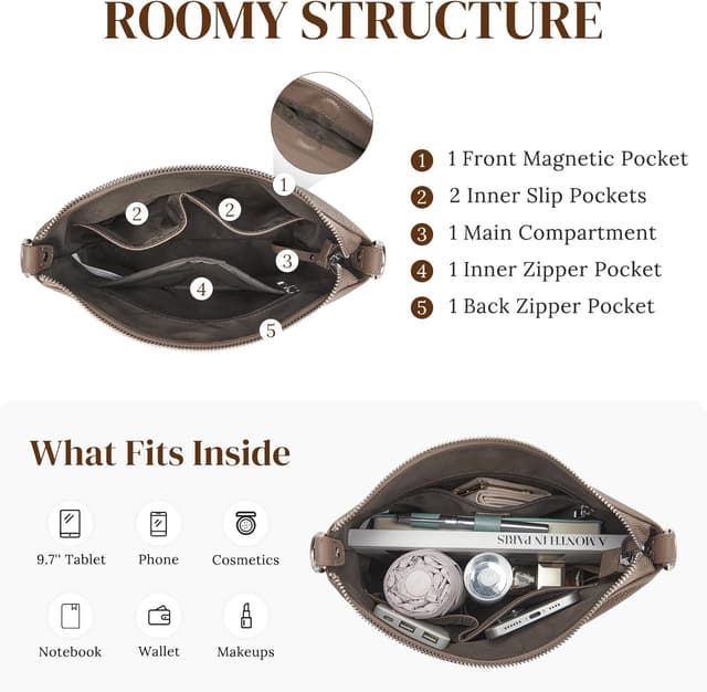 Detalle de S-ZONE leather tote bag for women (medium) with 2 removable straps