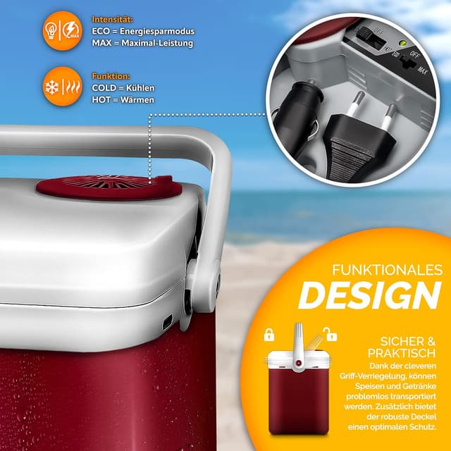 Detalle de tillvex Kühlbox elektrisch 32L – Mini-Kühlschrank 230 V & 12 V (Kühlen & Wärmen) mit ECO-Modus