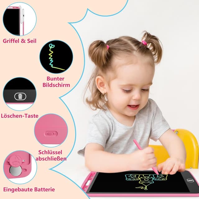 Detalle de Electight LCD Schreibtafel für Kinder (10 Zoll), 3er-Set – löschbar & tragbar