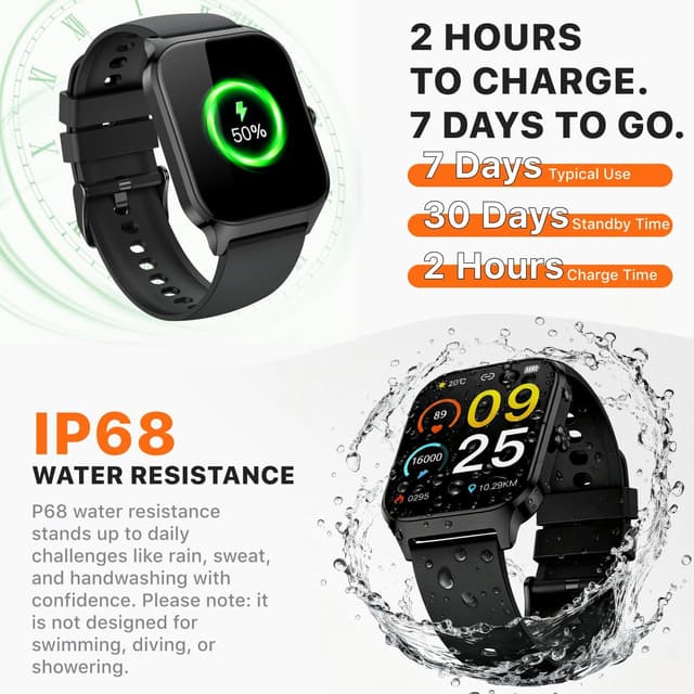 Thumbnail 6 de Kriutefy Smart Watch (Women & Men) with Bluetooth calling, 1.83" HD display, fitness & sleep tracking – Midnight Black