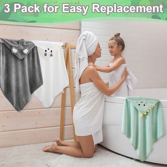 Detalle de Abnaok 3 Pack Hooded Baby Towels (80x80cm) – Ultra Soft Newborn Towels with Animal Design