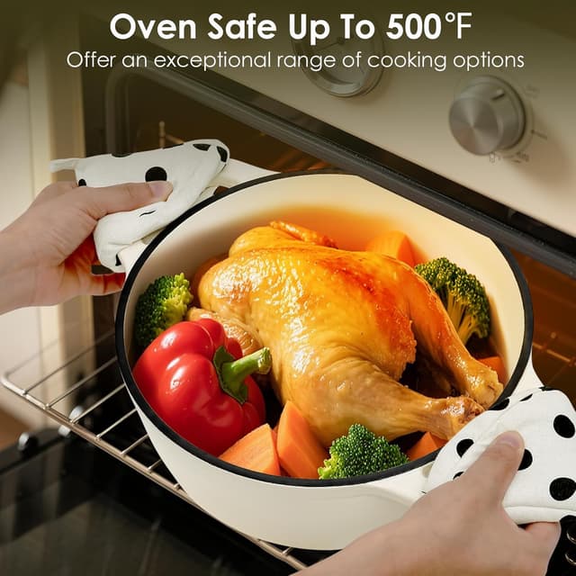 Detalle de AIVIKI 5QT Enameled Cast Iron Dutch Oven Pot (Cream White) with Lid — Oven-Safe Up to 500°F