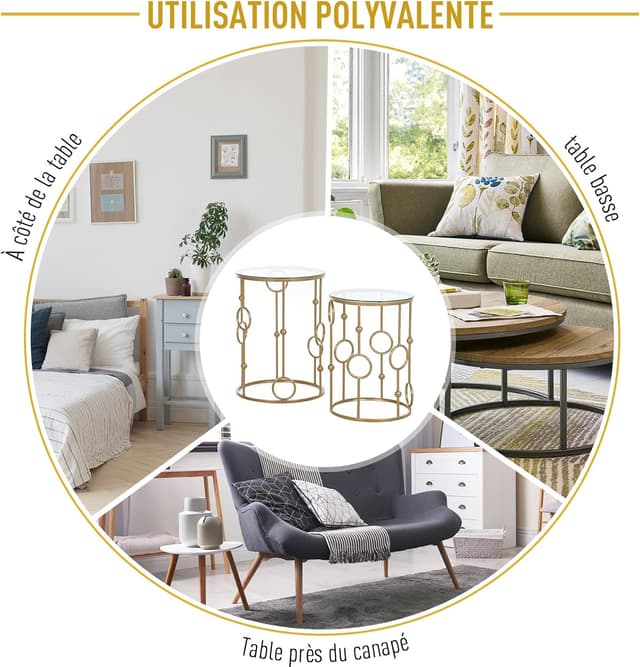 Thumbnail 6 de HOMCOM Tables gigognes art déco Ø41 Ø36 cm