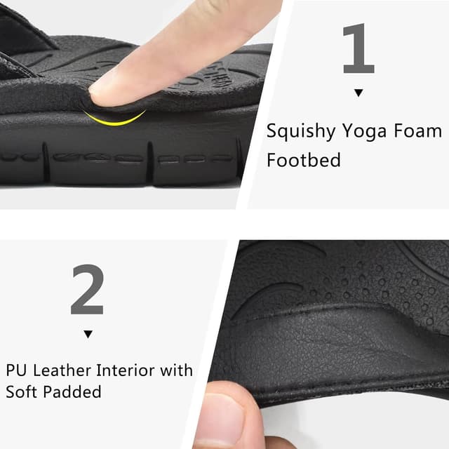 Detalle de KuaiLu Flip-Flops Damen aus weichem Leder- & Stoffmix – rutschfeste Badelatschen mit EVA-Fußbett