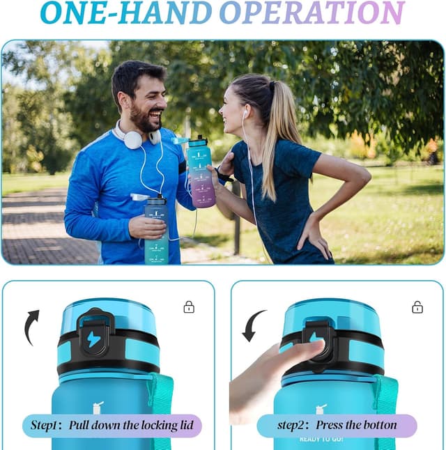 Detalle de Mulbijeo Gourde de sport réutilisable 1,5 L étanche, design anti-fuites et motivant