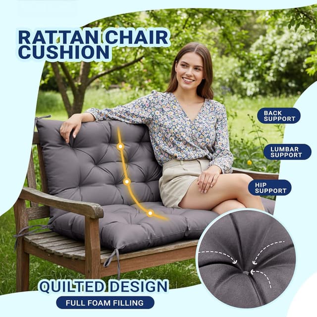 Detalle 2 de ZxrFxr Waterproof Swing Seat Cushions (Dark Grey) – Thick 4 Inch Outdoor Bench Cushion for 2/3/4 Seater