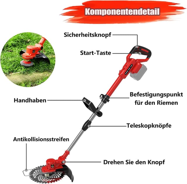 Detalle 2 de Fiutazge Akku-Rasentrimmer für Makita-Akkus (Blue) mit 5 Klingentypen & Tap&Go (ohne Akku)