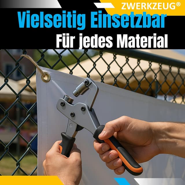 Detalle de ZWERKZEUG® Profi Ösenzange Set mit 200 Ösen inkl. Ösenpresse und Ösenstanze (Ø 10 mm)