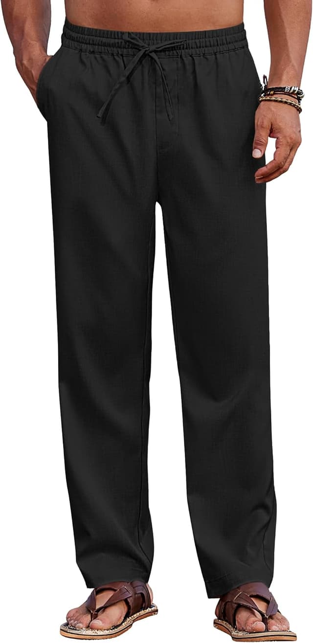 Detalle 2 de COOFANDY pantaloni lunghi da uomo con coulisse in vita: leggeri casual estivi e da spiaggia