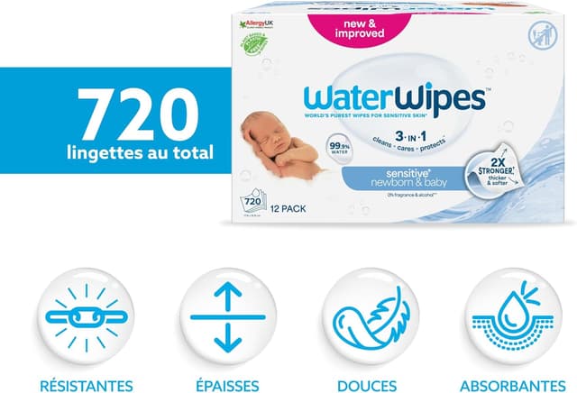 Thumbnail 1 de WaterWipes Sensitive+ Lingettes Nouveau-Né 720