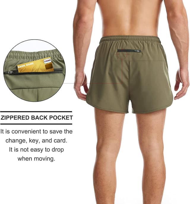 Detalle de Suwangi Uomo pantaloncini da running 2 in 1, rapida asciugatura e tasca interna con zip