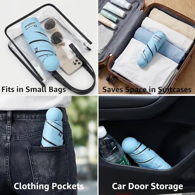 Detalle de BAODINI mini travel umbrella with case – compact UV-blocking pocket sun umbrella