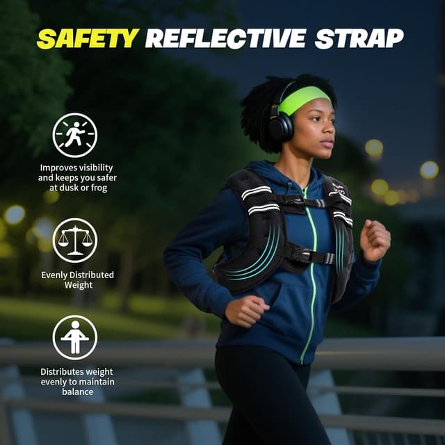 Detalle de VBSD Weighted Vest for Women (6lb–30lb) with Adjustable Fit, Reflective Straps & Storage Pockets
