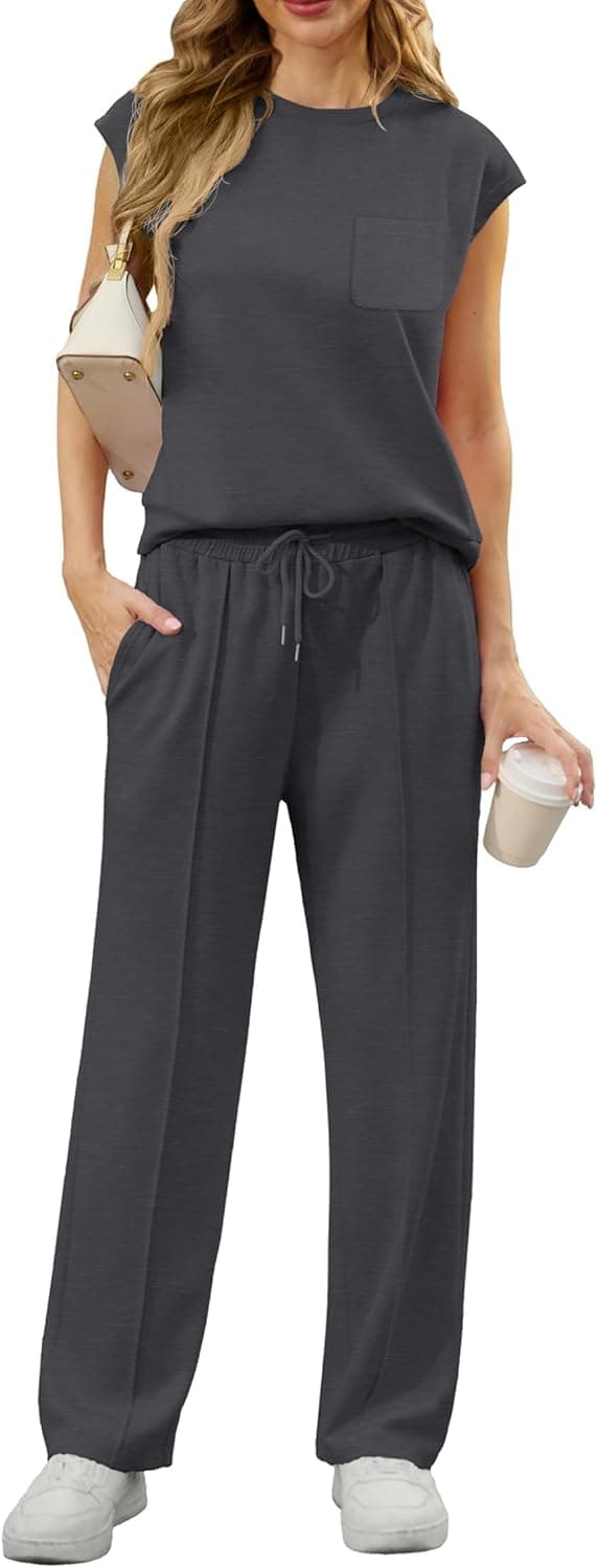Thumbnail 6 de GRECERELLE two-piece summer lounge set for women: crew neck cap sleeve top and pocket joggers