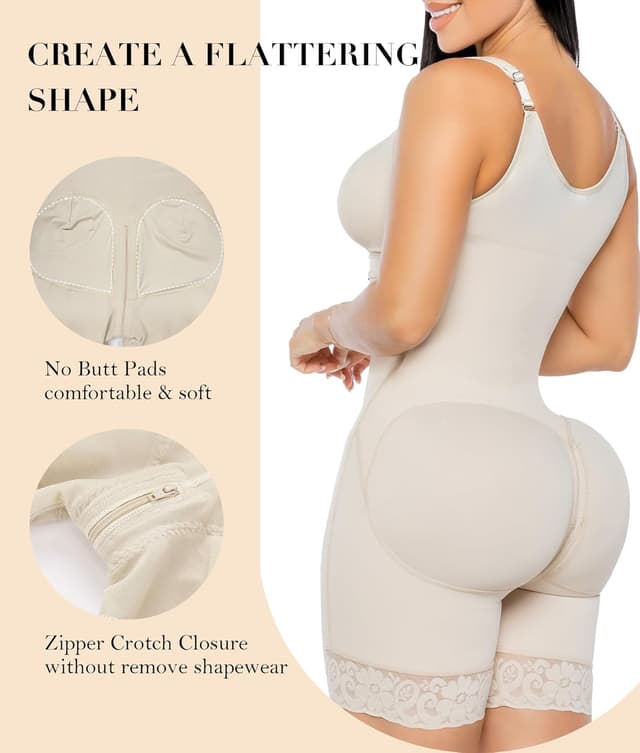 Detalle de YIANNA Fajas Colombianas Postpartum Shapewear with Zipper Crotch Tummy Control Butt Lifter Body Shaper