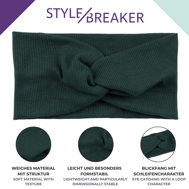 Detalle de styleBREAKER Damen Haarband mit Twist Knoten – weiches Feinripp Stirnband (One Size) in Schwarz