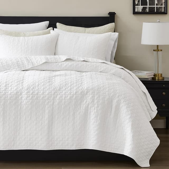 Detalle de palassio White 100% Cotton Quilt Queen Bedding Set (3-Piece) with 2 Pillow Shams