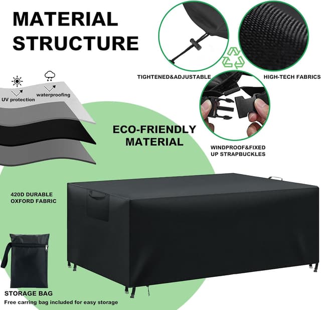 Detalle 2 de BHFRGAS Waterproof Garden Furniture Cover (420D Oxford) for Rattan Sets, Black – 125x63x74cm