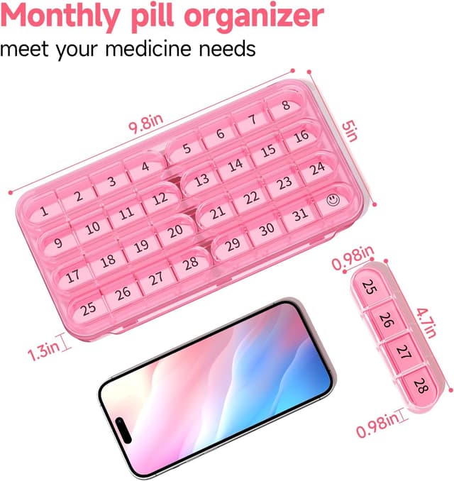 Detalle de Zoksi Monthly Pill Box Organiser 31-day, 8 compartments 💊