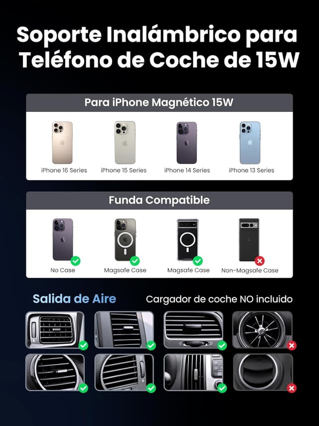 Detalle 2 de UGREEN Cargador Inalámbrico Coche Qi2 15W 🚗 Soporte Magnético