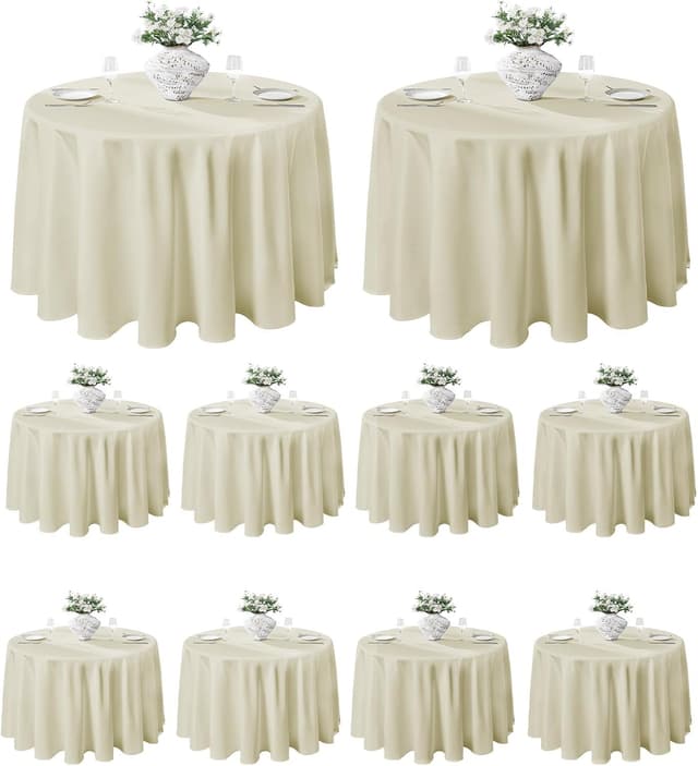 Detalle de VidaFete 10-Pack 120-Inch Round Polyester Tablecloth (Ivory) for Dining, Parties & Weddings