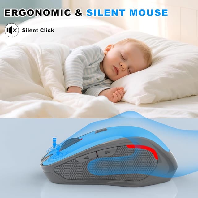 Thumbnail 6 de Azmall mouse ergonomico wireless con Bluetooth e 2,4 GHz (2 in 1 con Jiggler) a 1.600 DPI