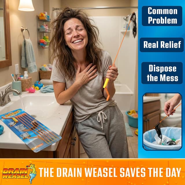 Detalle 1 de Flexisnake Drain Weasel Hair Clog Remover Kit with Rotating Handle and 5 Disposable Wands