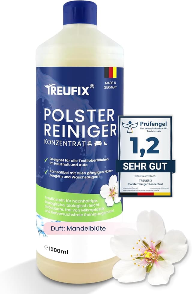 Detalle de Treufix Polsterreiniger Konzentrat für Sofa, Couch & Matratzen (1L) – für Waschsauger, Nasssauger & Handreinigung