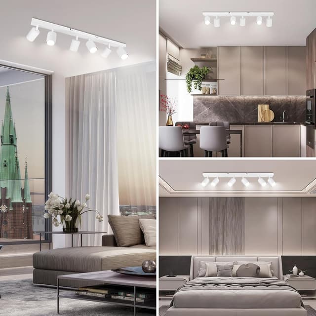 Detalle de Ketom LED Deckenstrahler in Weiß (GU10) – 6-flammig schwenkbar für Küche & Wohnzimmer, ohne Leuchtmittel