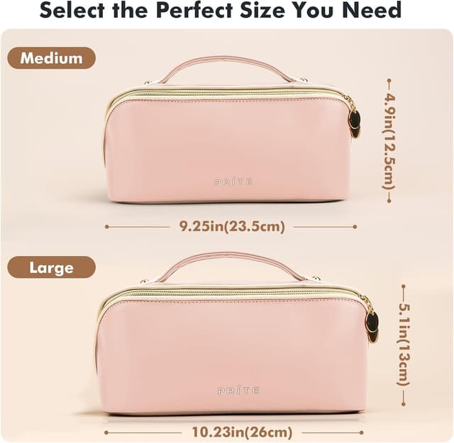 Detalle de Prite Große Kosmetiktasche (26 x 13 x 13 cm) mit 180°-Öffnung, transparentem Trenner und Griff