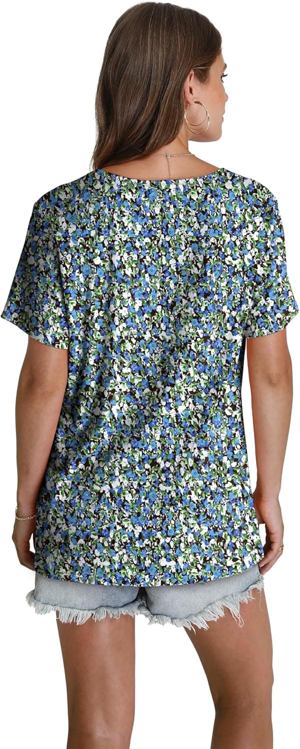 Detalle 2 de WEESO Women’s V-Neck Pleated Short-Sleeve T-Shirt Dressy Casual Top