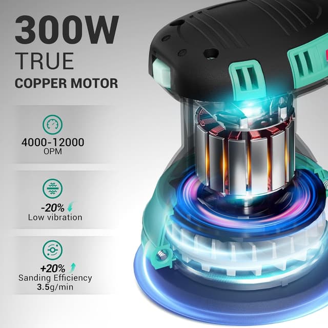 Detalle de DCA Random Orbital Sander (300W) with Dust Collection, 6 Variable Speeds, 125mm