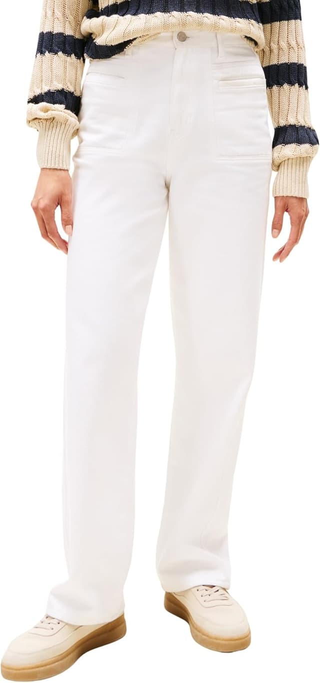 Detalle de Tommy Hilfiger Women’s White Relaxed Straight Fit High Rise Jeans