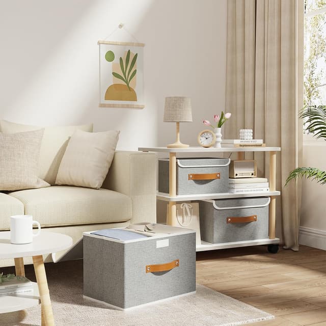 Thumbnail 6 de OUTBROS Aufbewahrungsboxen mit Deckel (faltbare Stoffboxen) 33 x 23 x 20 cm, grau, 3er-Set