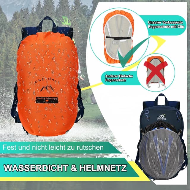Thumbnail 6 de ONETOALL Fahrradrucksack 15L/20L – wasserdicht mit Helmnetz & Regenschutz