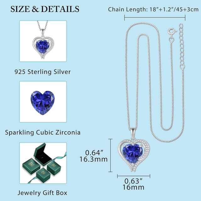 Detalle de FJ Herz-Kette Damen 925 Sterling Silber mit Engelsflügeln & Zirkonia – Geburtsstein Halskette für Mama, Freundin