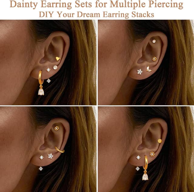 Thumbnail 2 de ZELORES 9 Pairs Flat Back Stud Earrings 20G