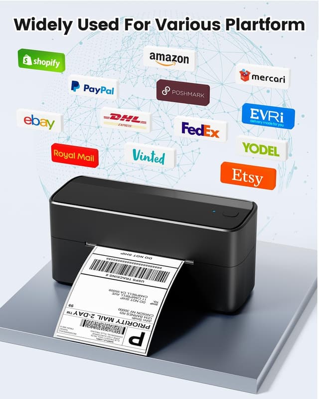 Detalle de Phomemo 241BT Bluetooth 4x6 Wireless Thermal Shipping Label Printer for Small Business (Black)