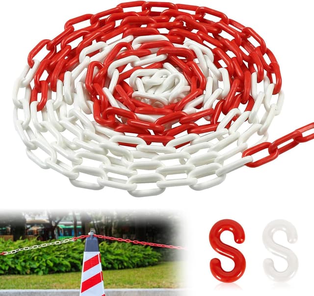 Detalle de Absperrkette Kunststoffkette 10 m x 6 mm, Warnkette in Rot/Weiß mit Zusatzhaken