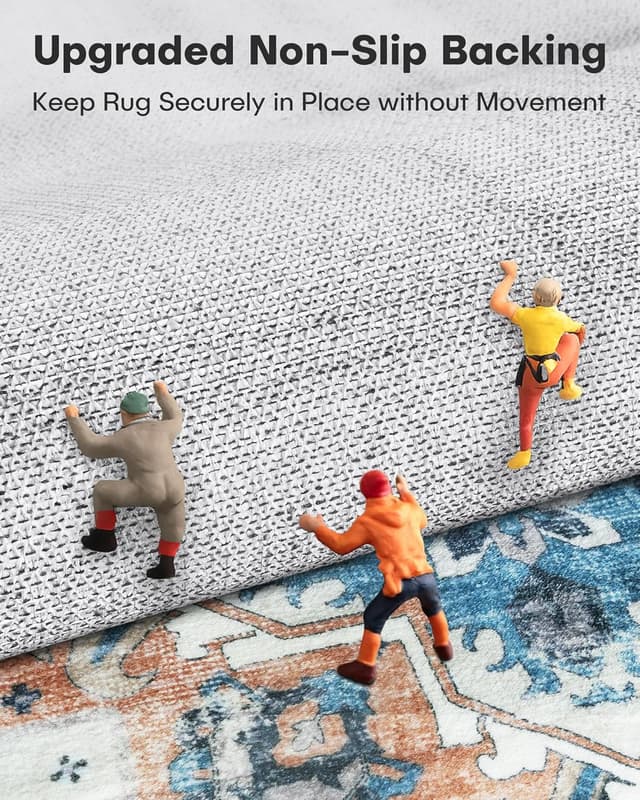 Detalle de XSIVOD Blue Area Rug 240 x 300 cm – washable non-slip vintage-style low pile for living room, bedroom & dining room