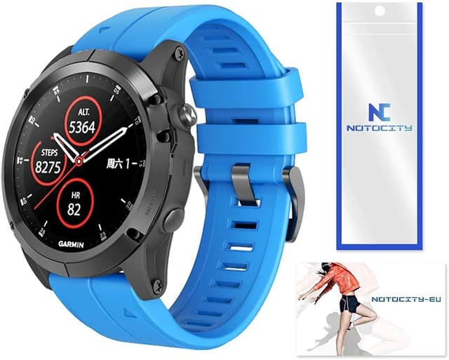 Detalle de Bracelet NotoCity en silicone (26 mm, ajustement rapide) pour Garmin Fenix 5X/6X/7X/8 51 mm – bleu