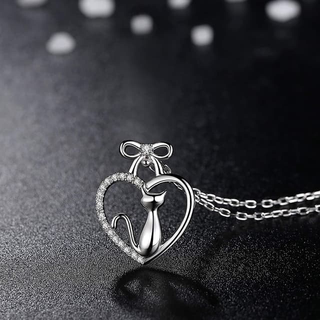 Detalle de VIKI LYNN collier argent pendentif chat mignon en argent 925 et zircon