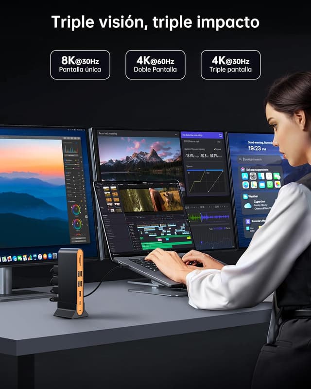 Detalle de NOVOO 15-en-1 Estación de Acoplamiento USB-C para Triple Monitor 🖥
