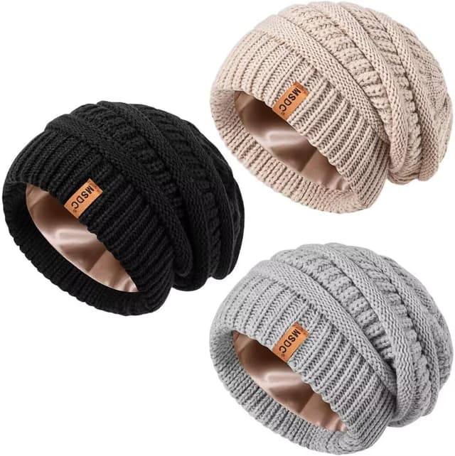 Detalle de Satin Lined Beanie 3-Pack