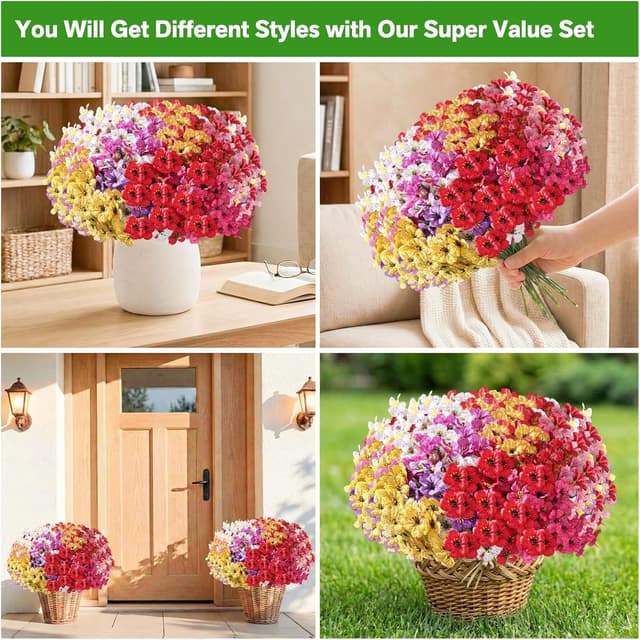 Detalle de Powbrace 22-Pack Artificial Flowers (UV-Resistant Faux Silk Flowers) for Outdoor & Indoor Planters