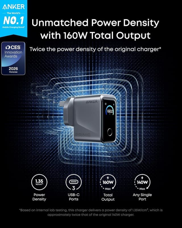 Detalle 2 de Anker Prime 160W 3‑Port USB‑C charger
