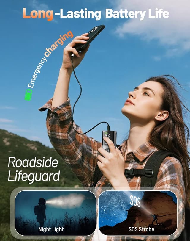 Thumbnail 6 de Portable Tire Inflator Air Compressor with Smart APP Control (150 PSI) — All-in-One Storage Pump for Car, Motorcycle, Bicycle, and Balls